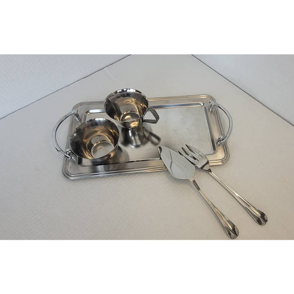 Vintage Serving Metal Tray Service Set - Picture 2 of 7